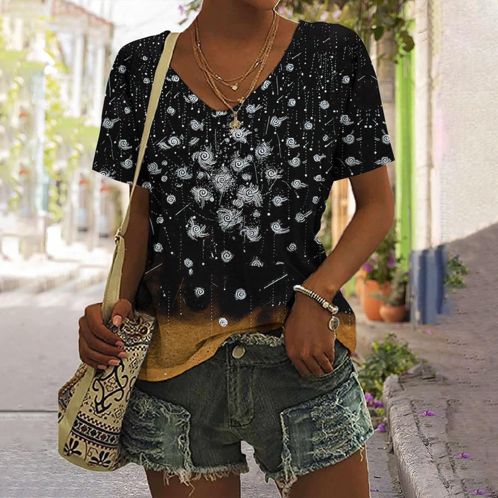 Women's Summer Tee New 3D Digital Printed V-neck T-shirts Streetwear Tops