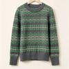 Women's Retro Fair Isle Jacquard Pullover Sweater - Early Autumn Slim-fit Round Neck Knit Top
