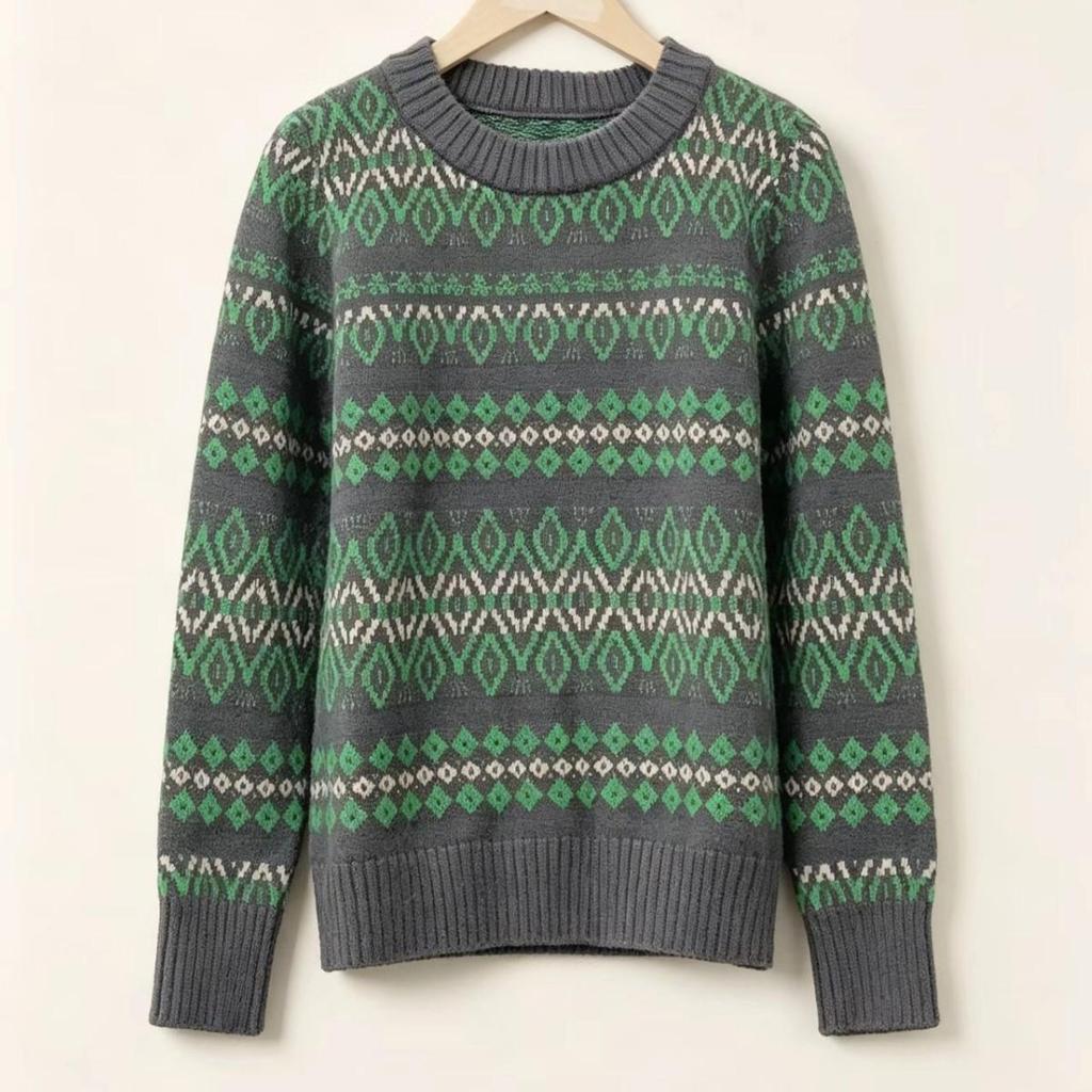 Women's Retro Fair Isle Jacquard Pullover Sweater - Early Autumn Slim-fit Round Neck Knit Top