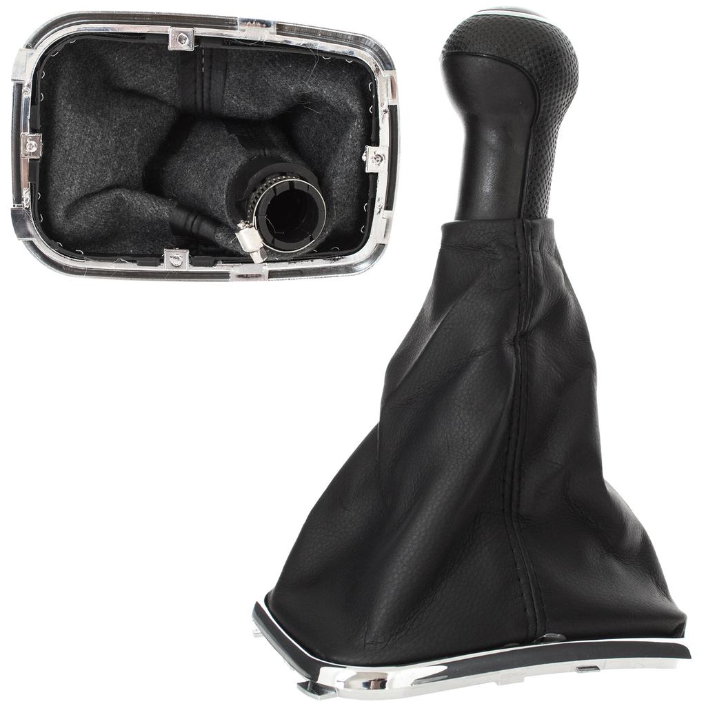 VW Golf IV 97-03 BLACK gear shift knob + gaiter with CHROME frame 6 SPEED 23MM HOLE
