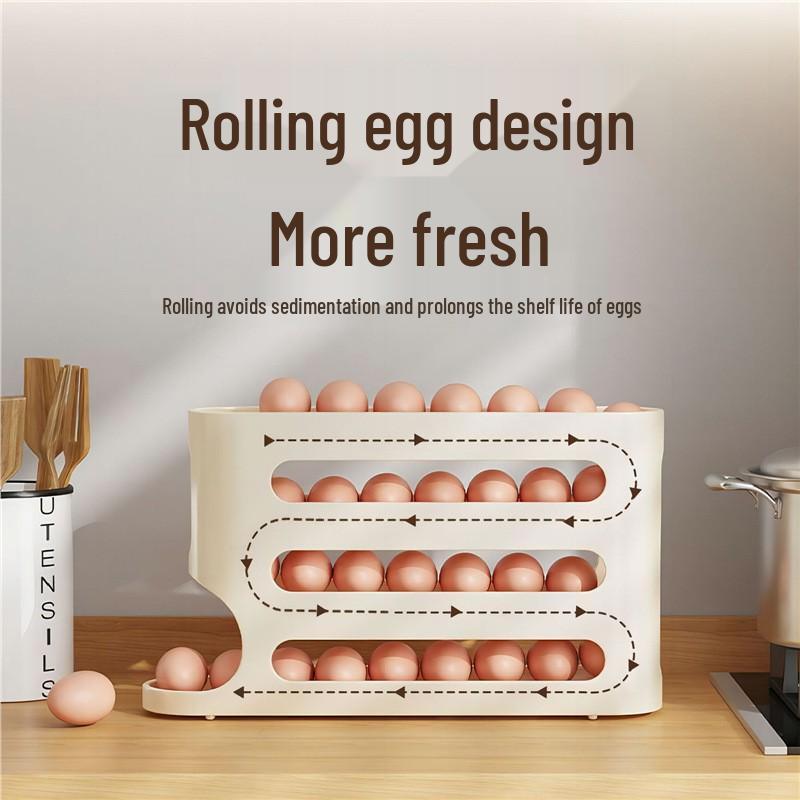 4-Layer Slide Egg Storage Box for Refrigerator Door - Large Capacity Automatic Egg Roller