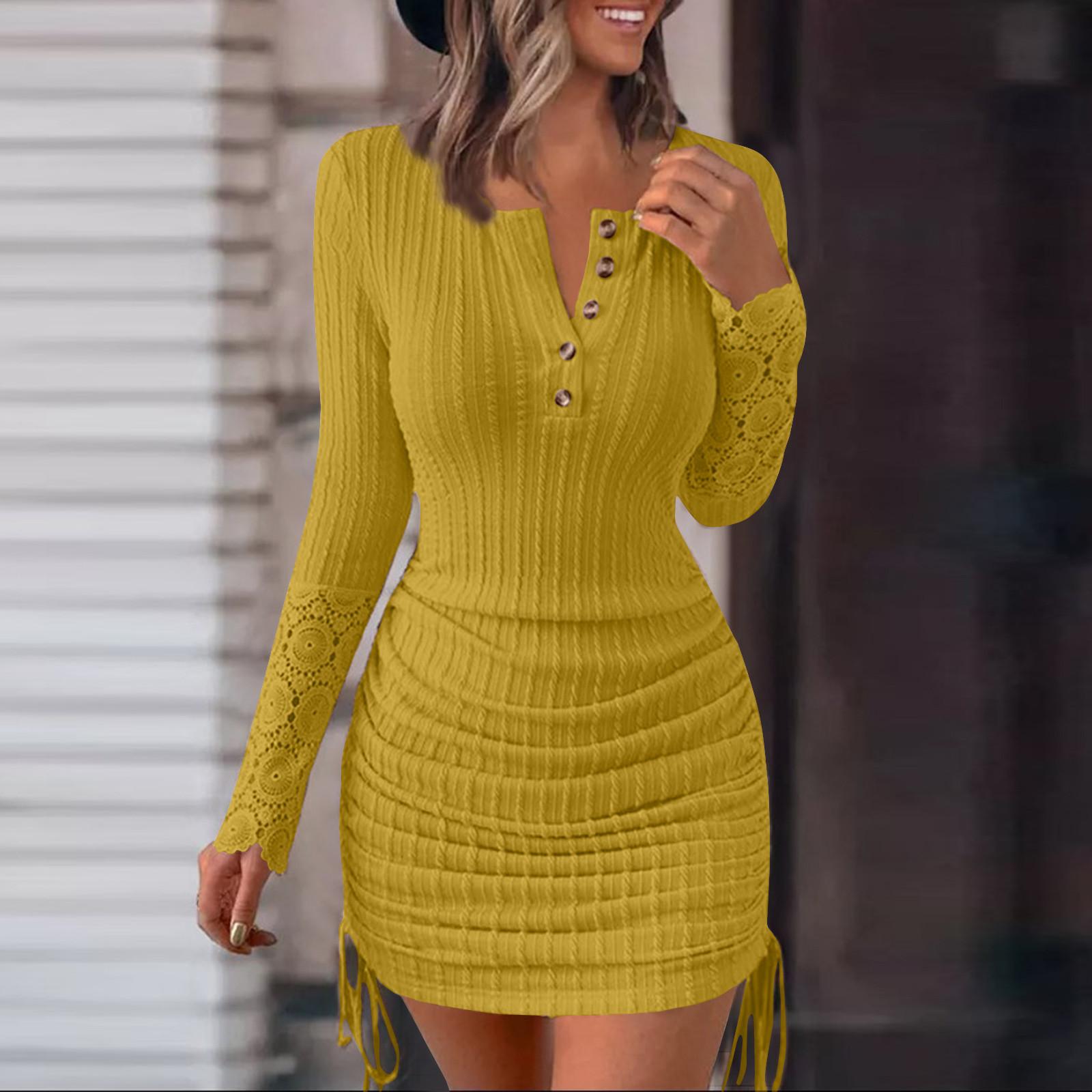

Women s Tight Lace Long Sleeves Club Sexy Dress,Suitable For The Evening Party,autumn Series XL жовтий