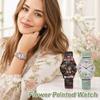 Flower Printed Women Quartz Wristwatch Lightweight Arabic Dial Watch Bracelet Watch  Women Girls