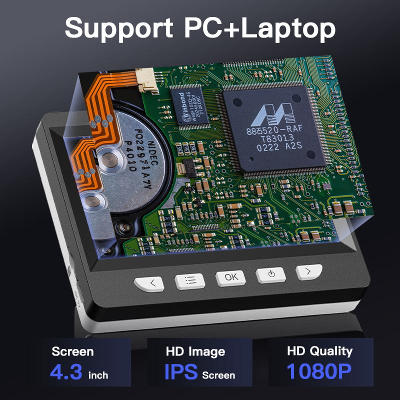 4.3 Inch Digital Microscope 1080P 50-1000x Coin Microscopio 2000mAh Soldering Microscope for Electronics Repair PCB PC Laptop