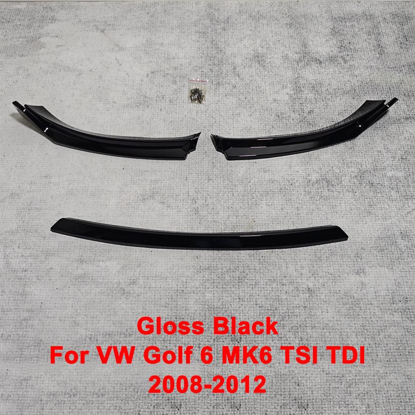 For VW Golf 6 MK6 Standard TSI TDI MPI 2008-2012 Car Front Bumper Lip Body Kit Carbon Look Spoiler Splitter Accessories Gloss Black