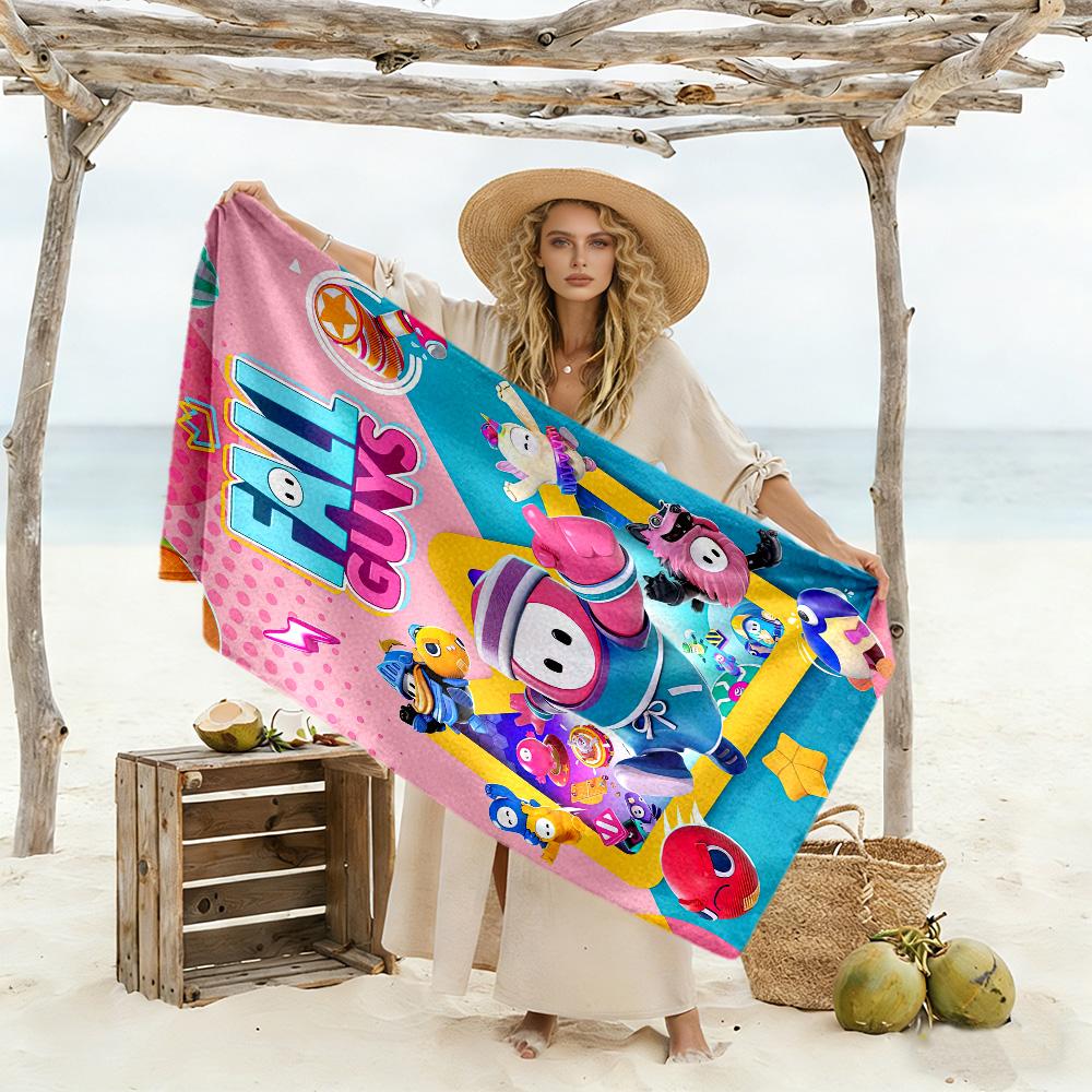 Fall Guys Adventure Beach Towel Quick-Dry Soft Microfiber Comfortable Lightweight Perfect for Traveling Yoga Camping and Swimming