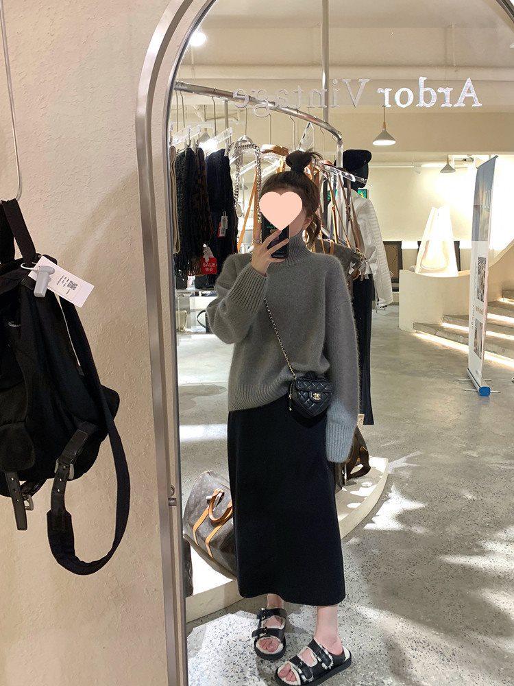 

Women s Spring Soft Drape Knit Midi Skirt: High-Waist, Hip-Hugging, A-Line