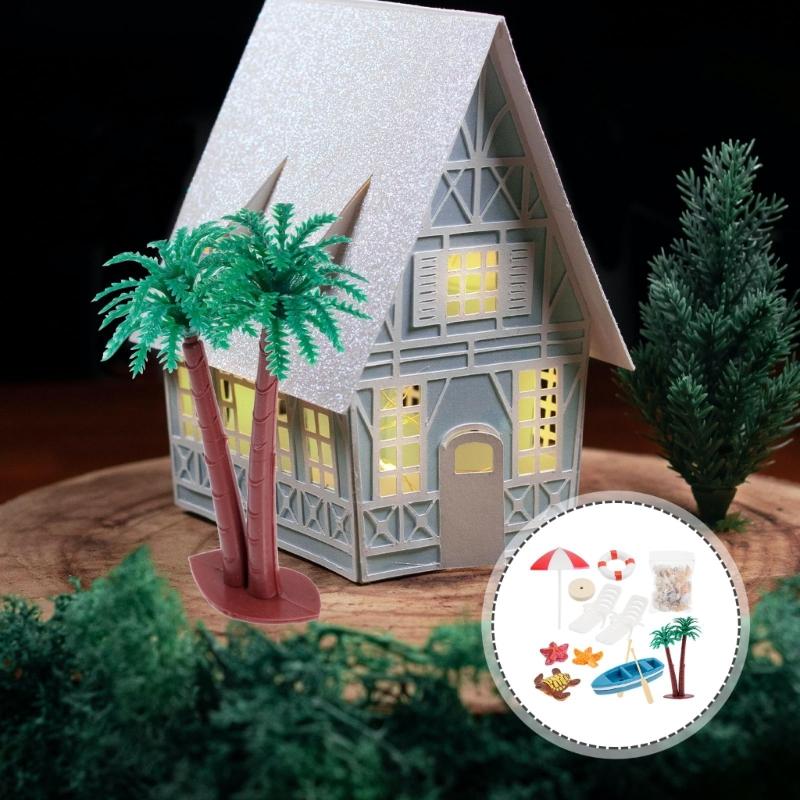 Miniature Beach Accessories For 1/12 Doll House Coastal Theme Decoration with Resin Lounge Parasol Seashells Scene Setting