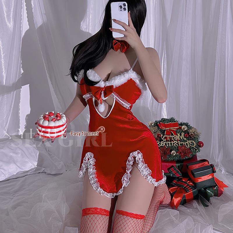 Yi Yue Sexy Christmas Lingerie Set: Hot Temptation Nightgown with Removable Sling - Women's Costume Uniform 8860