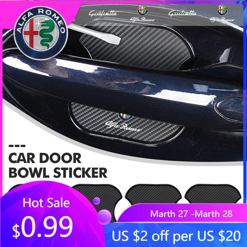 For Alfa Romeo 2026 Hot Sticker 4PCS Carbon Fiber Car Door Handle Protection Sticker Emblem Accessories For Alfa Romeo Giulietta