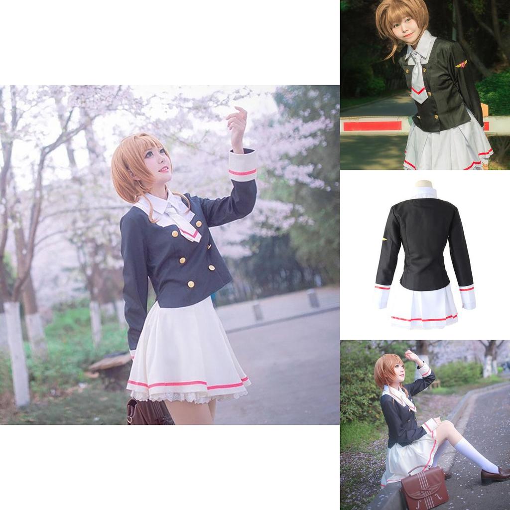 Autentyczny Kostium Cosplay Sakura Kinomoto z Cardcaptor Sakura w Oszałamiającym Czarno-Białym Wzornictwie