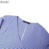 ZANZEA Women Casual V-Neck Short Sleeve Loose Grid Print Dress