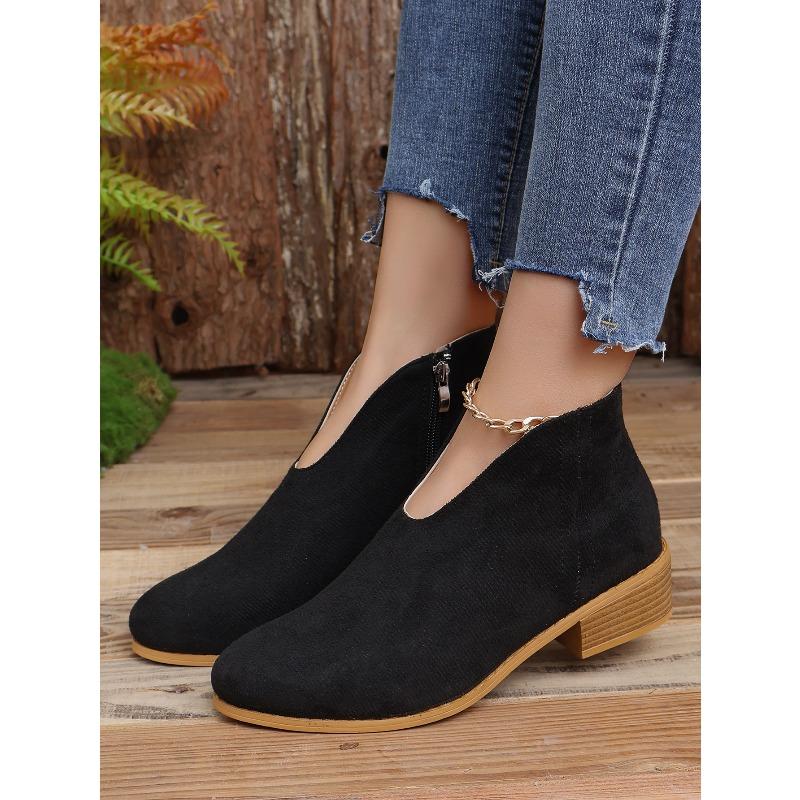 Evropské a americké Velké velikosti Silný podpatek Kulatá špička Leopardí potisk Krátké boty Dámské Tenké V-výstřih Plochá podrážka Jednobarevné Semišové Holé boty