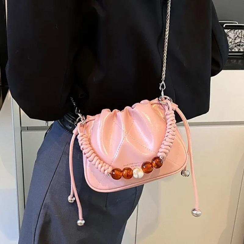 

Fashi Drawstring Crossbody Bags for Women Bucket Bags Chain Women Shoulder Bags Versatile Purse and Handbags one size розовый