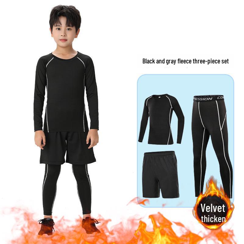 Plush Kids' Basketball & Football Quick-Dry Training Suits for Boys - Autumn/Winter Sports Tights & Base Layer Tops