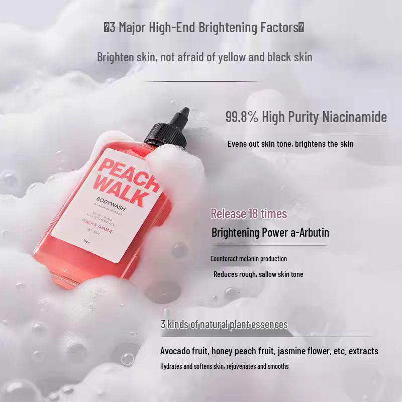 Reze Niacinamide Peach Body Wash: Star Meng Ziyi Style, Fruit Acid Exfoliating Cleanser, 307ml