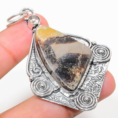 Natural Septerian Stone, White Topaz 925 Sterling Silver Pendant 2.80" S5g26