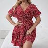 Women's Plus Size V-Neck Ruffle Edge Short Sleeve Wrap Printed Dress