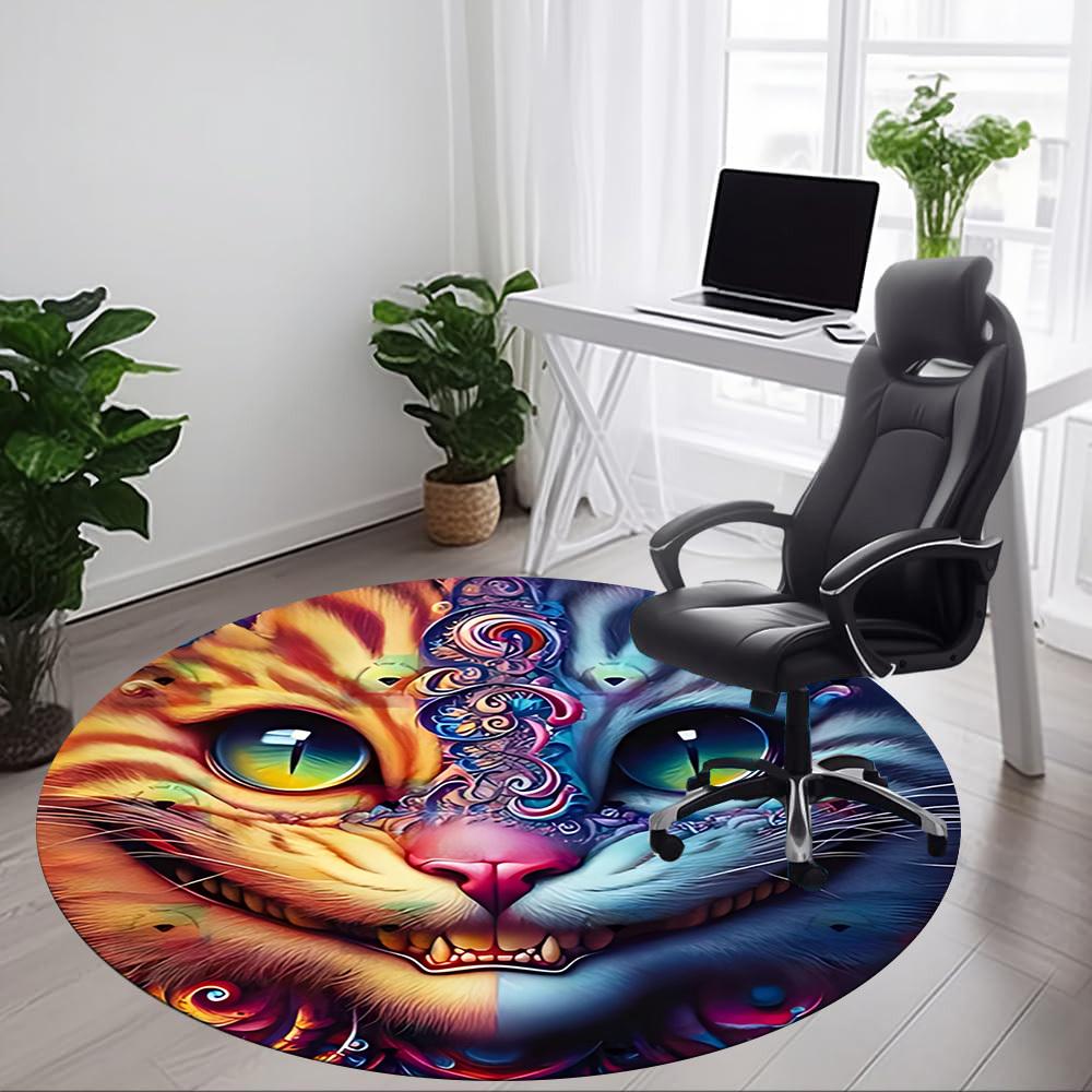 1pc Cat Artwork Office Round Area Rug, Indoor Mat Suitable For Office, Under Office Chairs Bedroom Living Room Home Decor, Room Deco 044