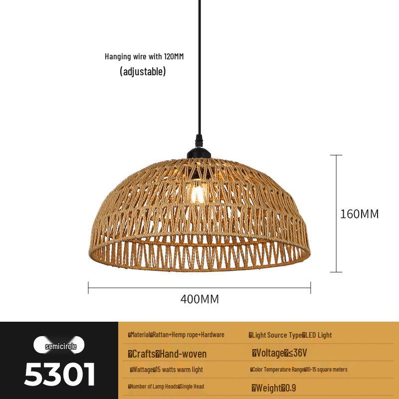 Wabi-Sabi Style Japanese Woven Rattan LED Pendant Light for Home & Restaurant