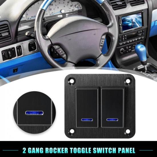 2 Gang Rocker Toggle Switch Panel Waterproof DC 12V 24V Blue LED for Car Black
