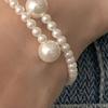 Women Bracelet Faux Pearl Elastic Fit Bracelet Warm Luster Minimalist Design Easy on Off No Clasp Versatile Bangle Wedding Gift Jewelry