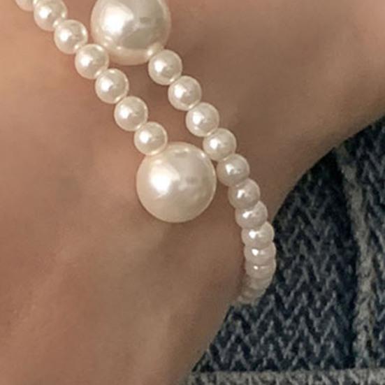 Women Bracelet Faux Pearl Elastic Fit Bracelet Warm Luster Minimalist Design Easy on Off No Clasp Versatile Bangle Wedding Gift Jewelry