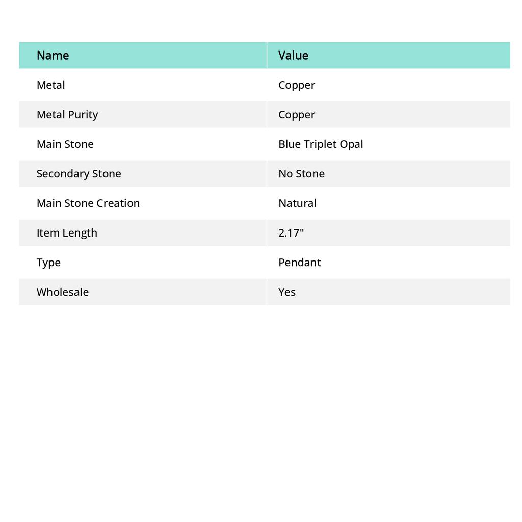 Blue Triplet Opal Handmade Copper Wire Wrap Jewelry Pendant 2.17" r3b51