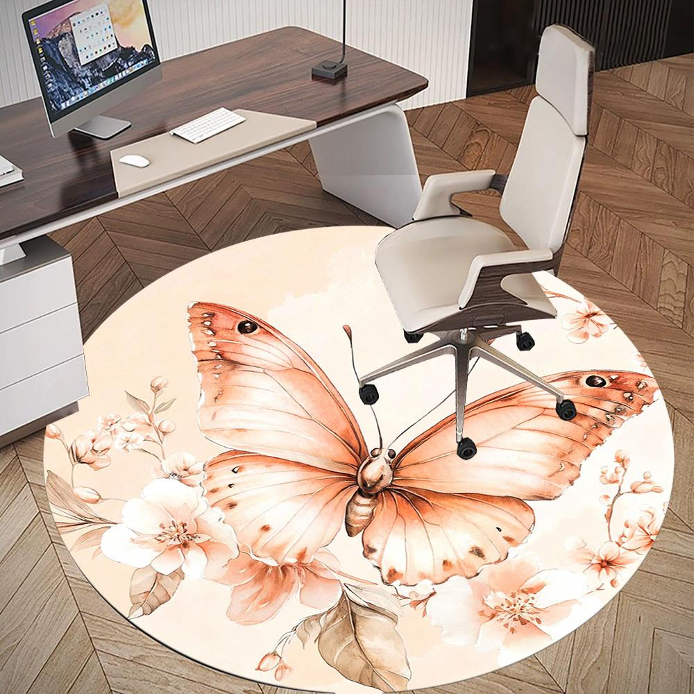 1PC Butterfly Flowers Office Round Area Rug, Under Office Chairs Bedroom Living Room Home Decor, Carpet for Office -1110094