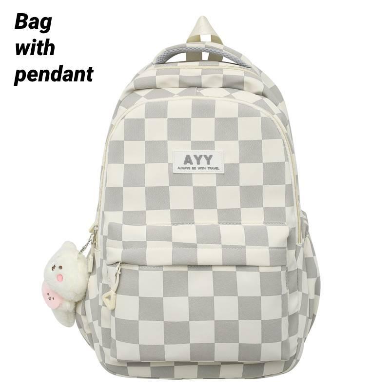 Stylish And Spacious Campus Backpack For Girls With Plaid Pattern In Multiple Colors белый