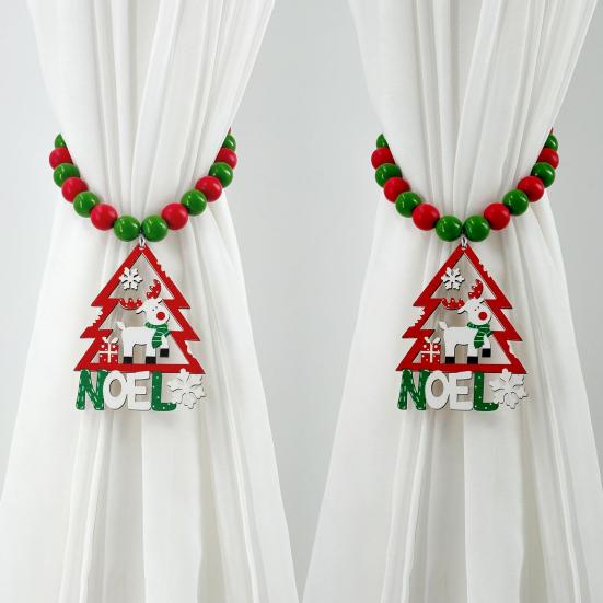 1 Pair Xmas Charm Curtain Tiebacks Wooden Bead Christmas Curtain Ties Beaded Curtain Holdbacks for Drapes Living Room Bedroom Nursery Decor