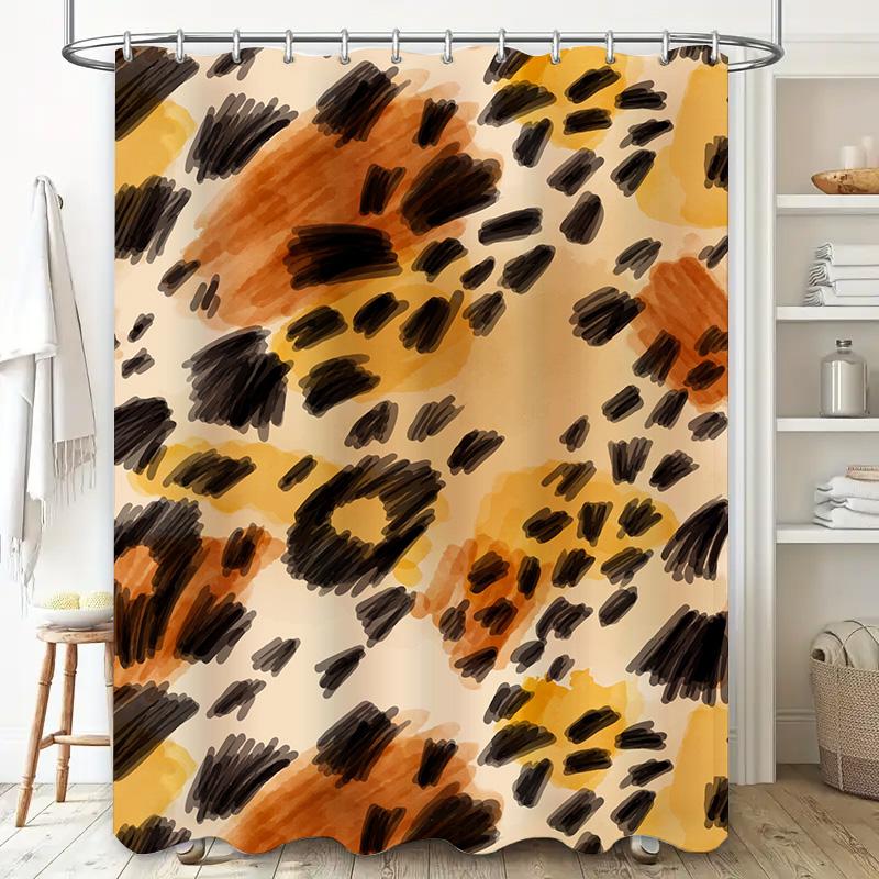 Animal Print Shower Curtain Black and Brown Leopard Design Room Decor for Bathroom Modern Home Accessories Made of Water-Resista