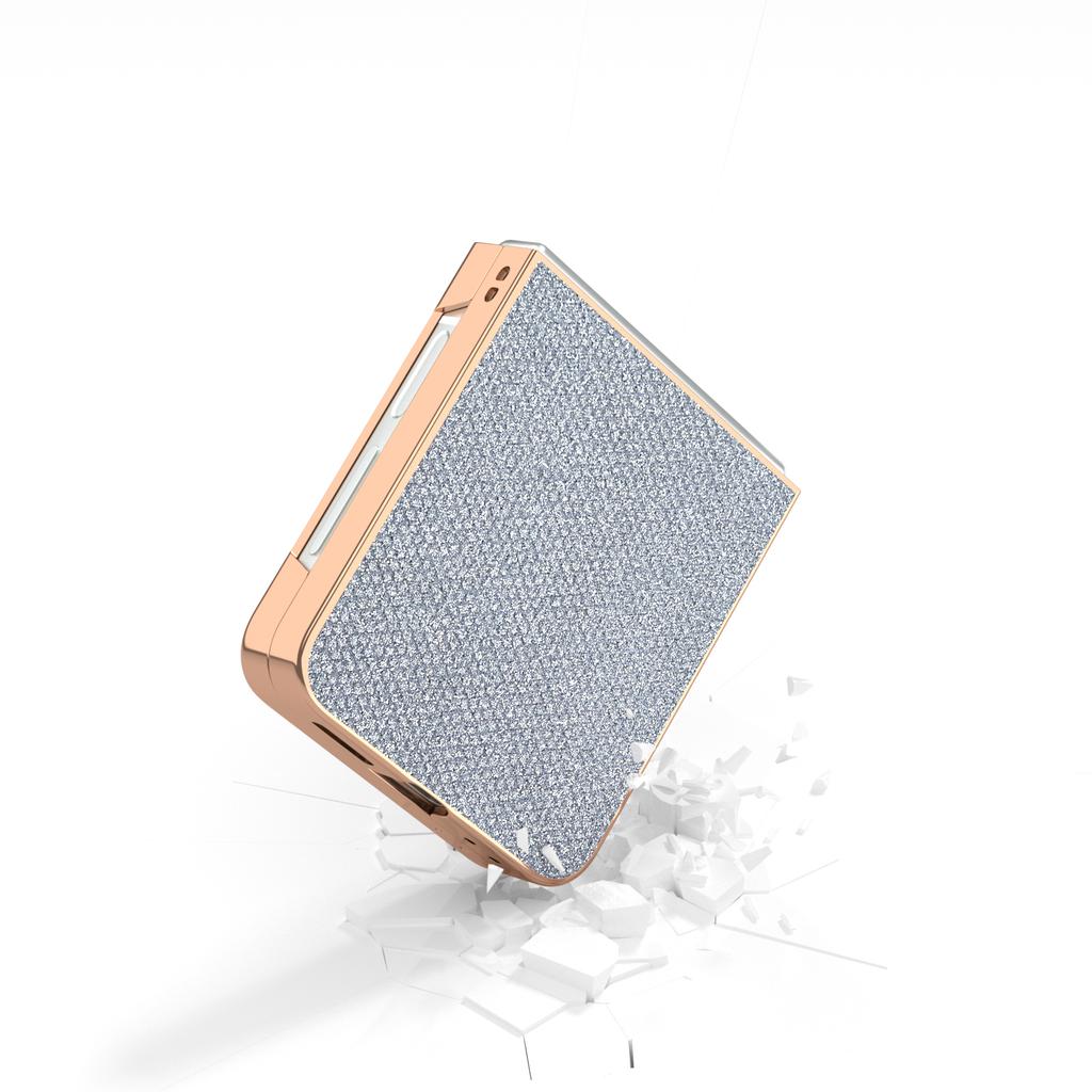 For Samsung Galaxy Z Flip7 FE 5G/Z Flip6 5G Case Rhinestone Texture PU+TPU Phone Cover Electroplating Edge