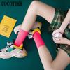 Harajuku Mode Damen Baumwollsocken Locker Gestapelt Leuchtend Neon Rosa Grün Bunt Lang Einfarbig Weich Fluoreszierend Socken
