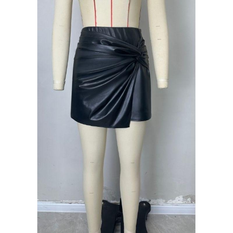 

Fashion Wind New Fashion Casual High Waist Crimp Asymmetrical PU Leather Skirt Sexy Pu Short Skirt Black XL