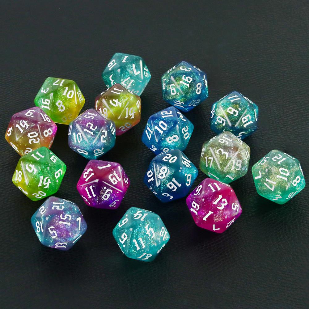 Polyhedral D20-terning 10 stk 20-sidig dobbelfarge med glitterterninger for DND-brettspill og rollespill