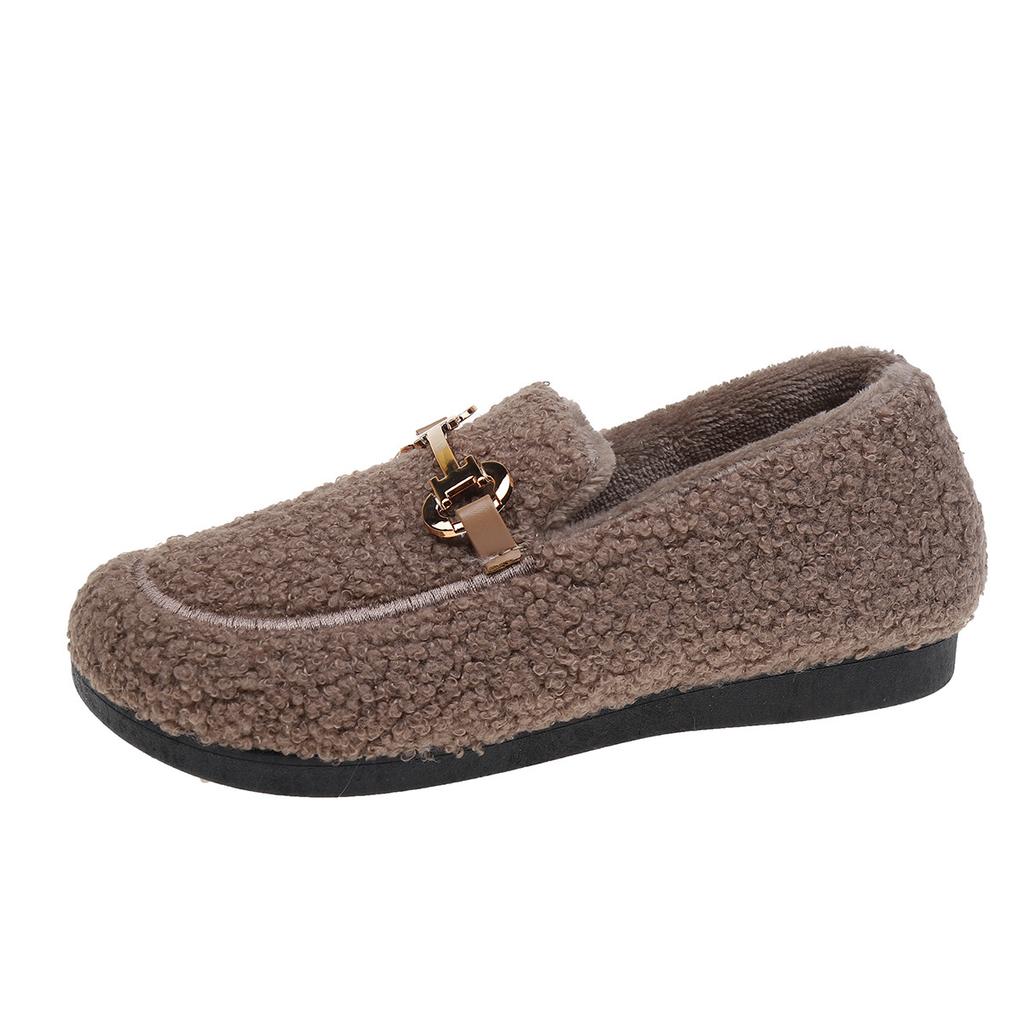 34-41 Big Size Lambwool Moccasins Femme Curly Sheep Fur Flats Woman Warm Plush Loafers Winter Cotton Shoes Women Furry Snow Boot