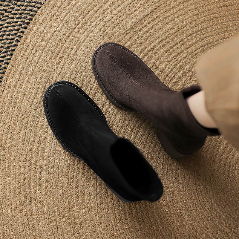 Krazing Po Flock Winter Round Toe Size 33 Western Boots Size 43 Thick High Heels Concise Style Ankle Boots