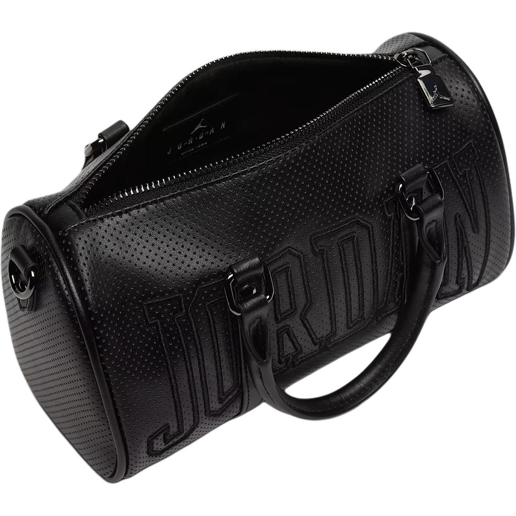 Jordan 3L perforierte Reisetasche mit besticktem Logo Verstellbarer abnehmbarer Schultergurt Synthetikleder Unisex Reisetasche Schwarz IR8411-010