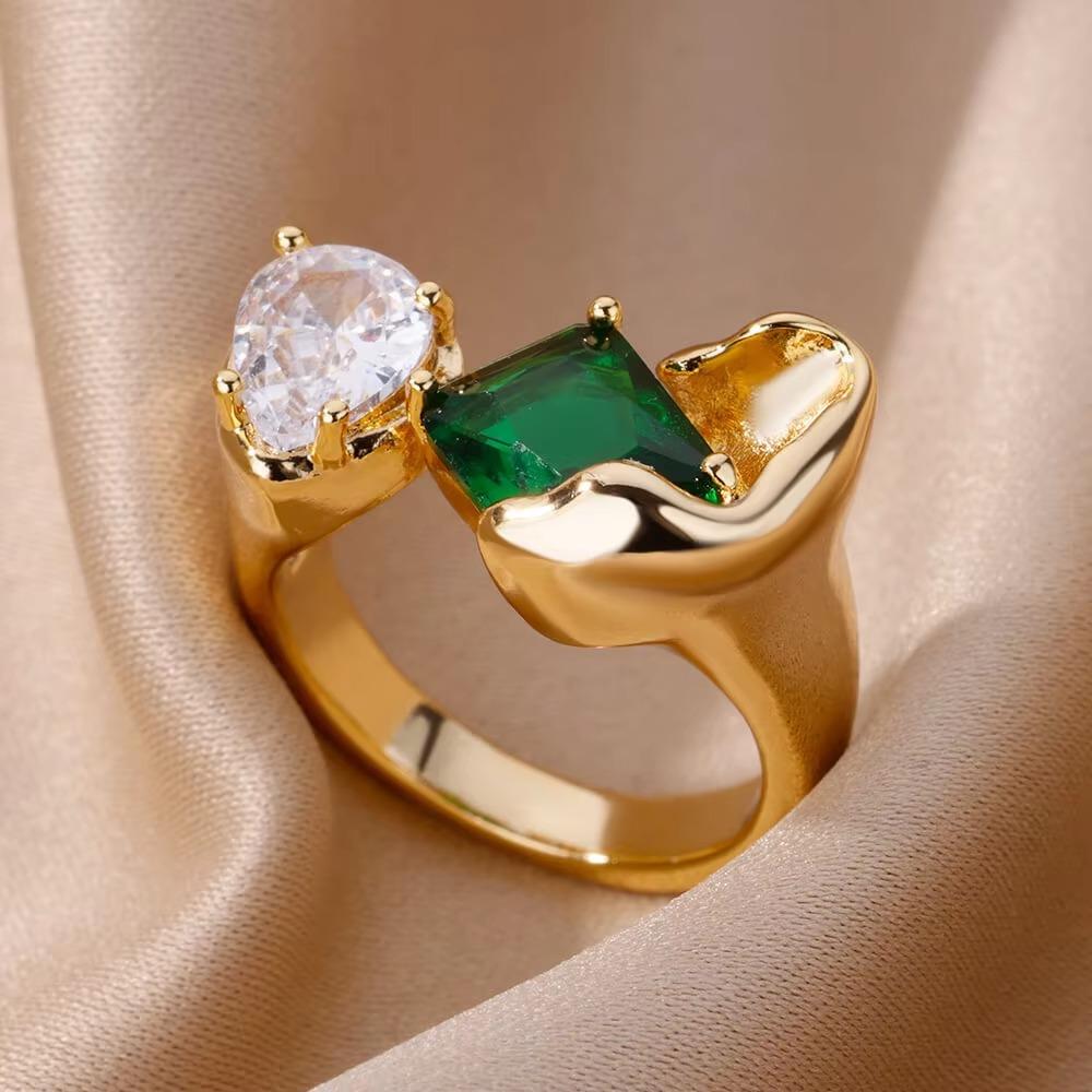 New Design Zircon Rings for Women Girls Cubic Zirconia Adjustable Stainless Steel Ring Trend Luxury Wedding Jewelry Anillos