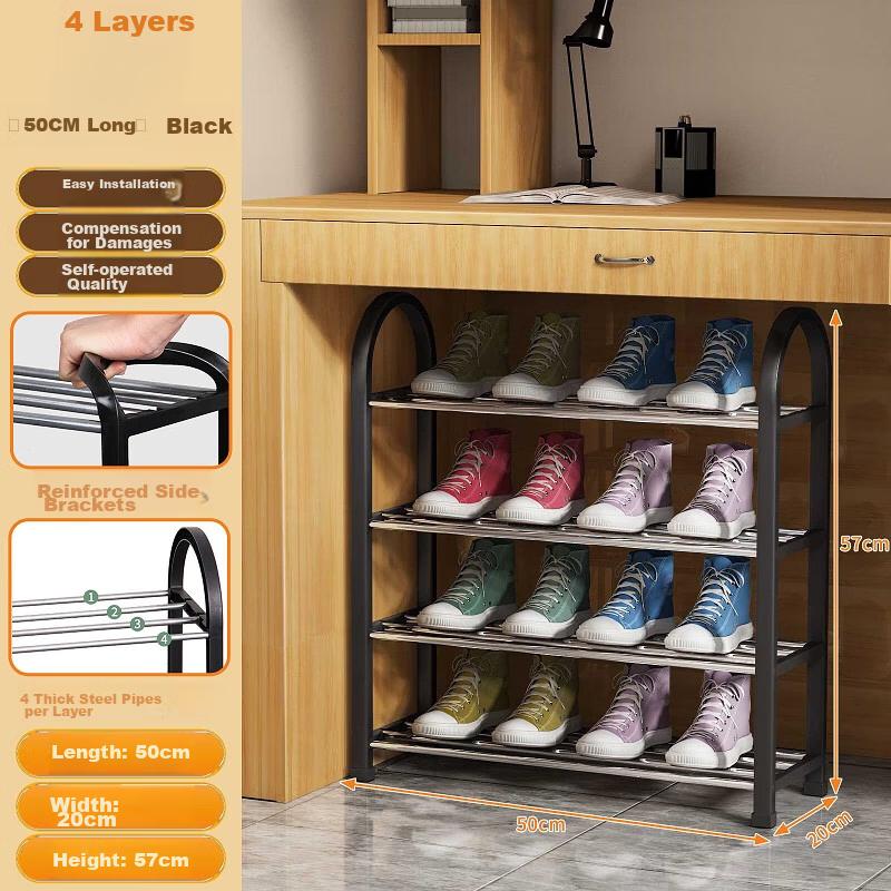 Anerya Shoe Rack, Multi-Tier Simple Shoe Cabinet, Storage Shelf, Thickened, Four Layers, Black, 50cm