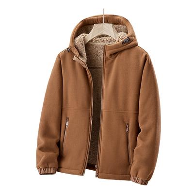 Fleece Jacket for Men, Autumn and Winter Cotton Jacket, Cardigan with Thick Wool and Lamb Wool Hooded Jacket