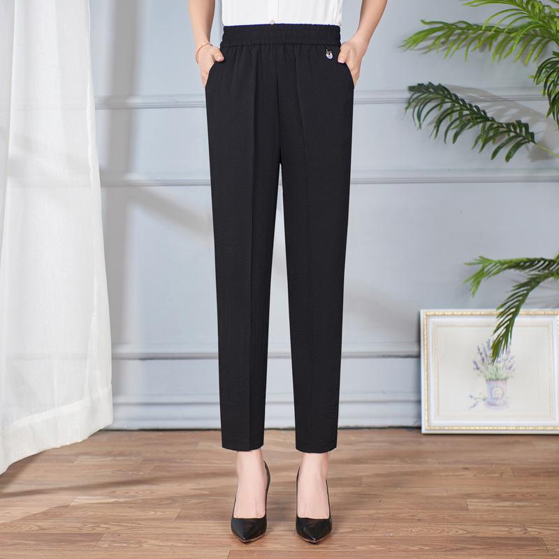 Mom's Summer Thin High-Waisted Elastic Pants - Casual Straight-Leg for Middle-Aged and Elderly Women