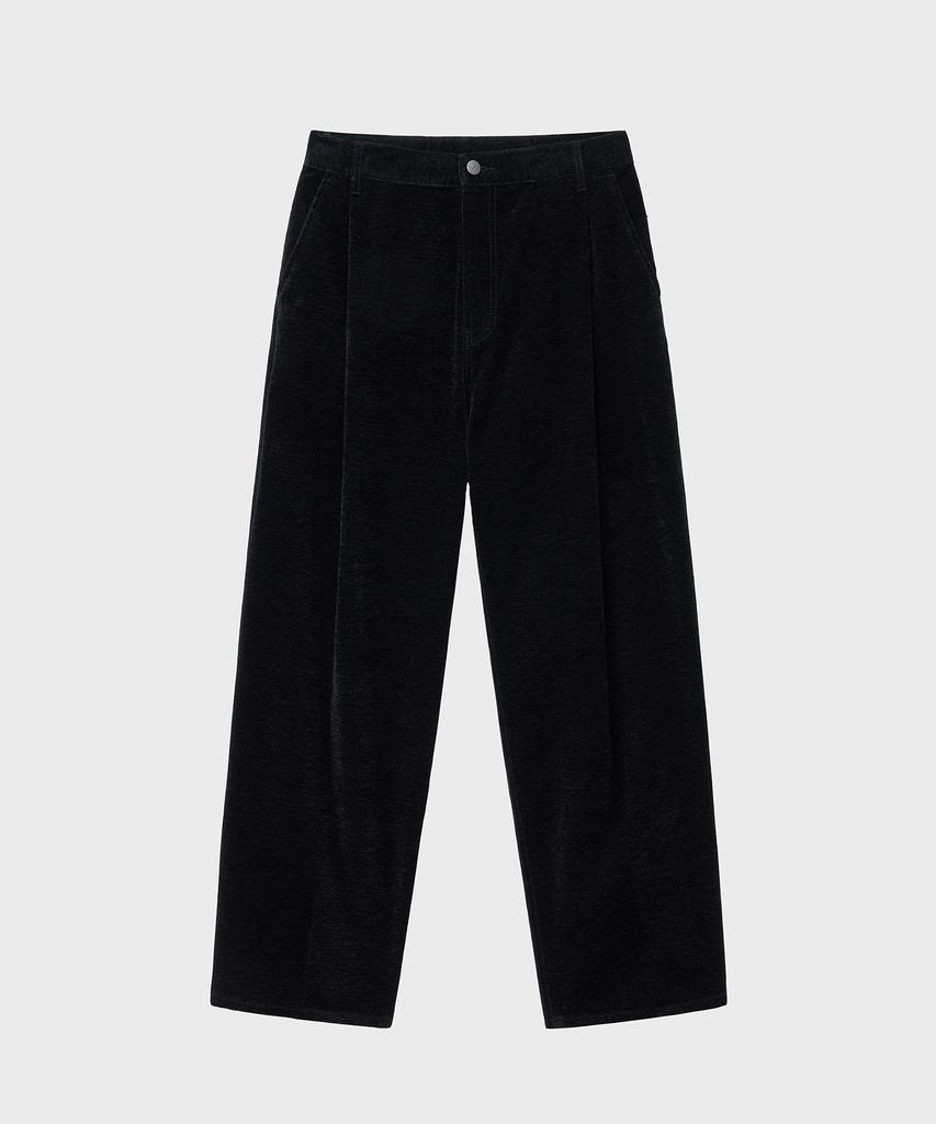 NOIRER Velvet Texture Wide Denim Pants (Black)