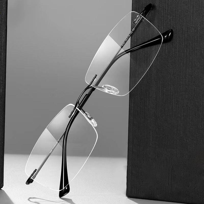 Frameless Cut Edge Reading Glasses Anti Blue Light for Men Middle Aged Elderly Anti Fatigue Glasses