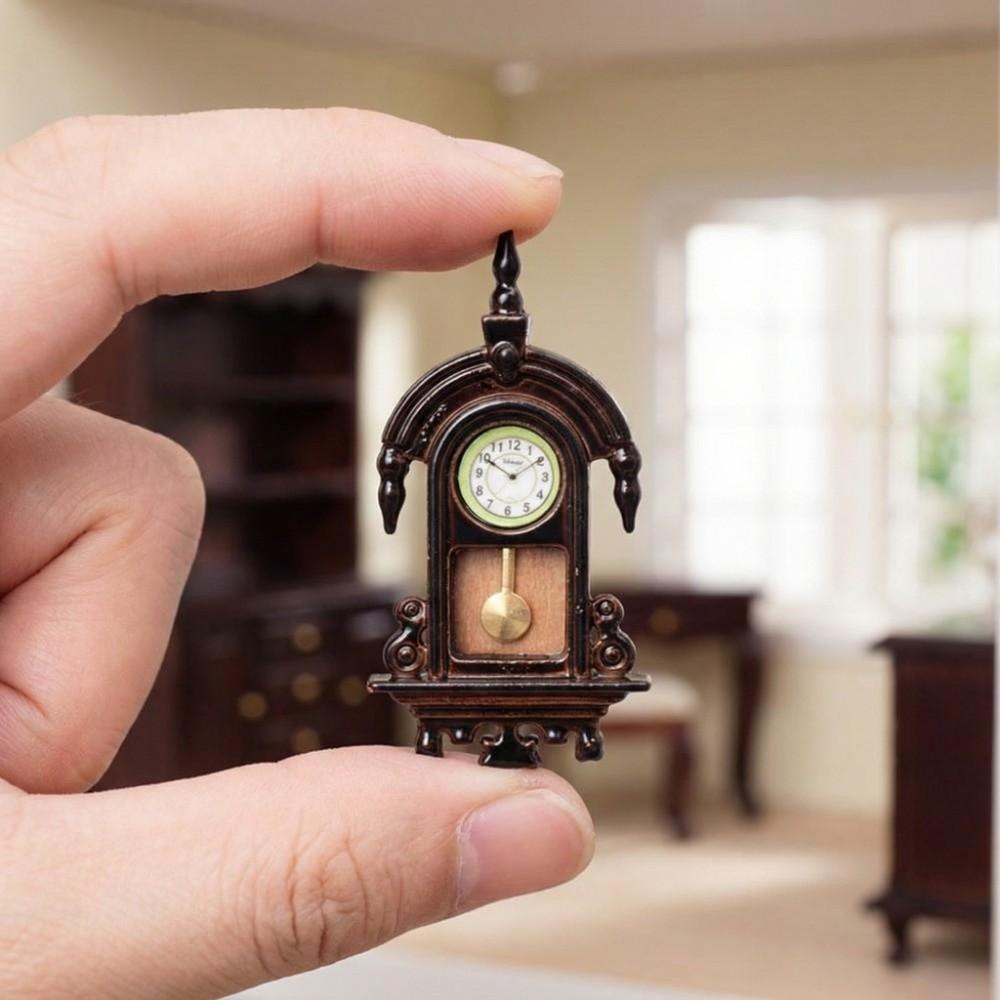 Zinc Zinc Alloy Material Dollhouse Wall Clock Movable Pendulum Simulated Furniture Model  Living Room Decor
