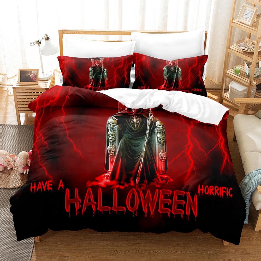 

Three-Piece Sheet Pillowcase Bedding Home Textiles Halloween Digital Printing Quilt Cover Sheet Kit 70 * 133