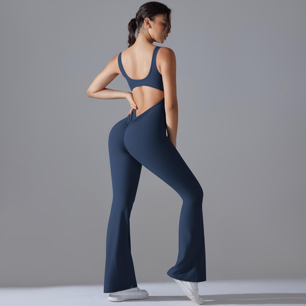 

Solid Color Slim Fit Wide-Leg Sports Jumpsuit for Yoga and Running Small