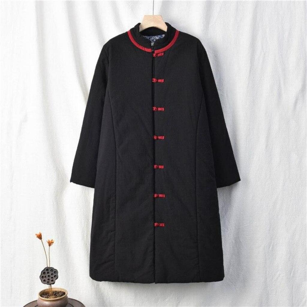 Johnature Vintage Women Long Sleeve Coats Winter Pockets Cotton Linen Solid Color Loose  Female Parkas