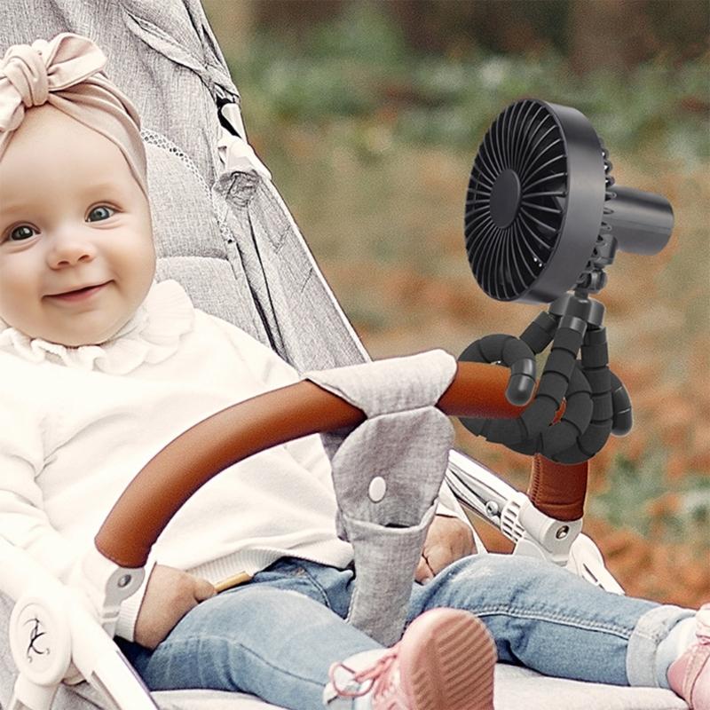 Flexible Octopuses Clamp Fan Rechargeable Portable Cooling Fan Baby Strollers Fan 3 Speeds for Baby Carriages Outdoor